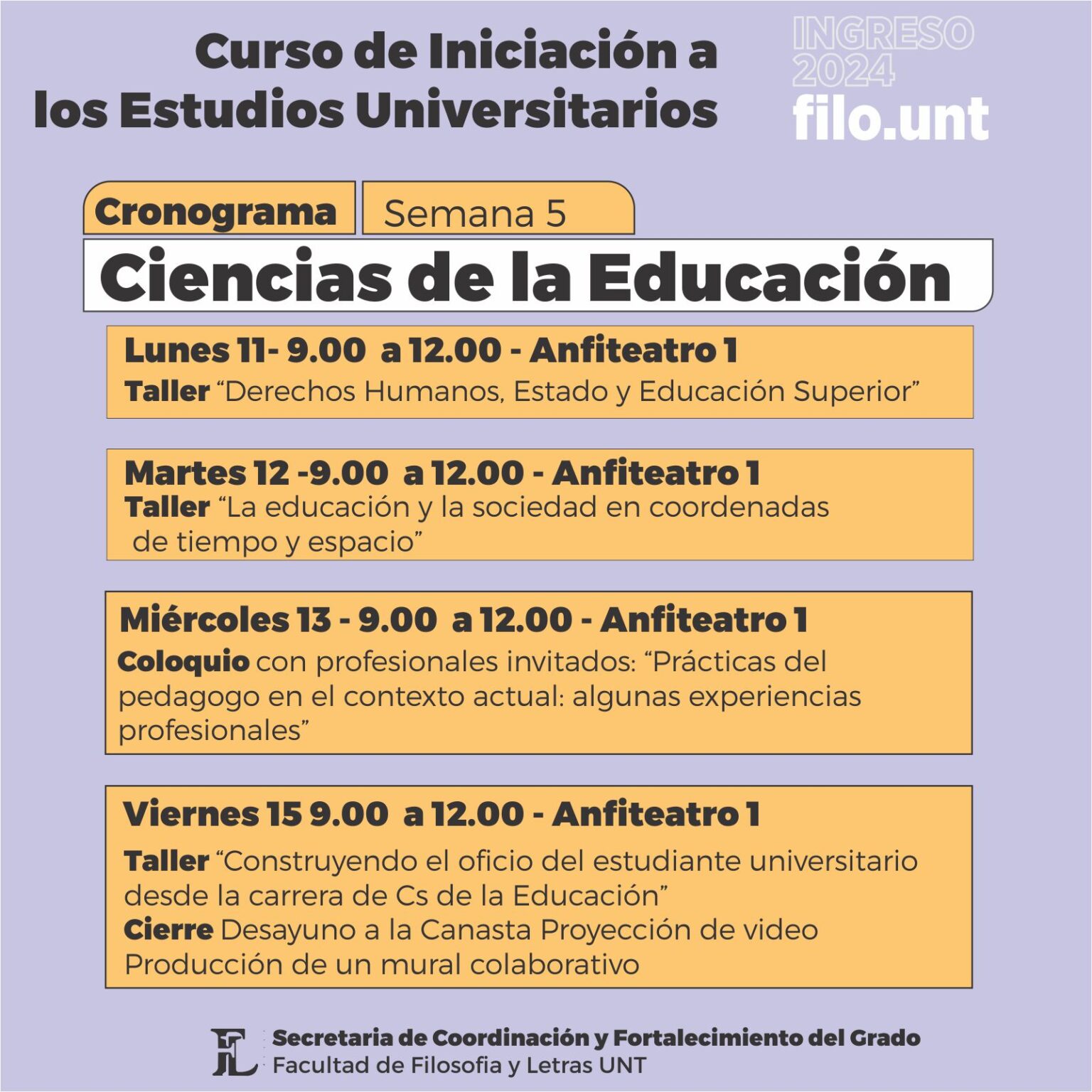 Ingreso 2024 Días y Horarios Curso de Iniciación a los Estudios