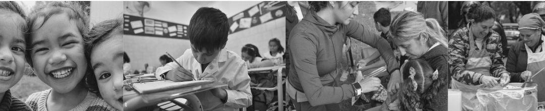 Fotografías de niñas, niños y personas trabajando en el territorio